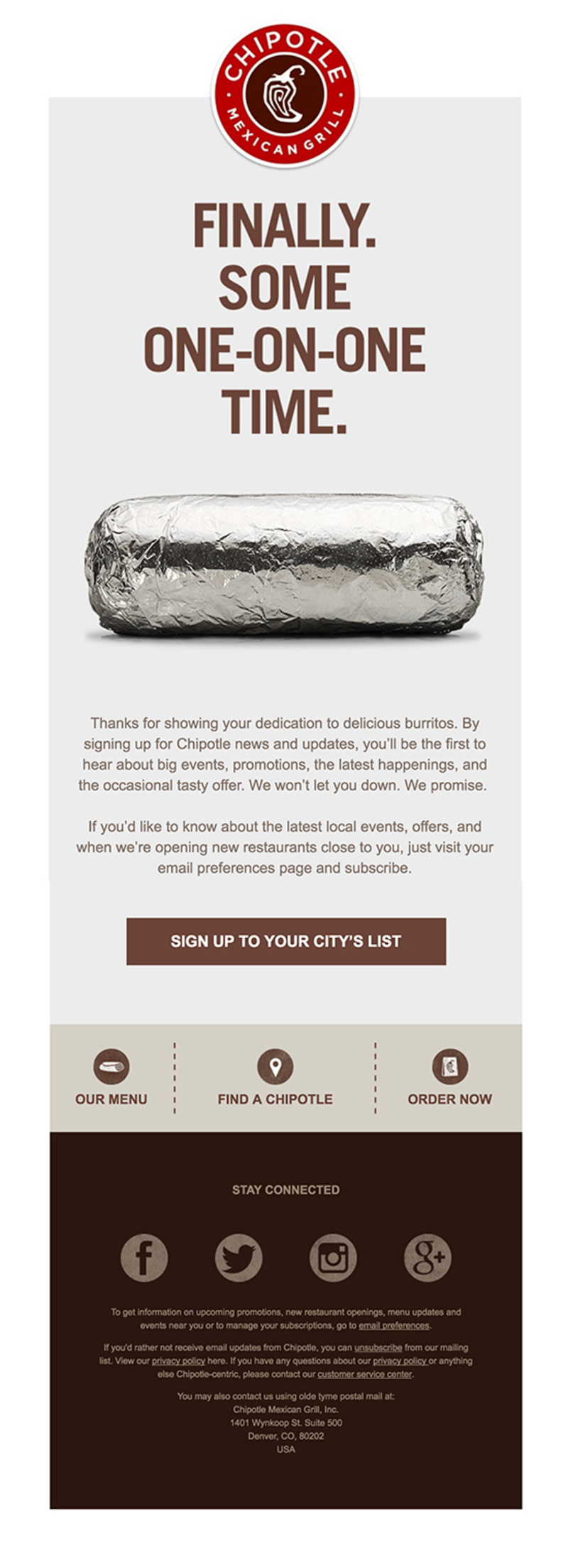 Example Email From Chipotle With a Picture of a Huge Burrito Wrapped