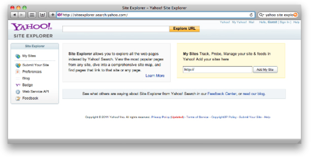 Yahoo Site Explorer