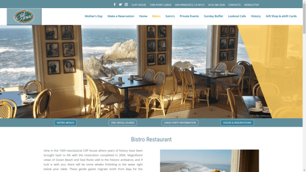 Cliff House Restaurant Website Design
