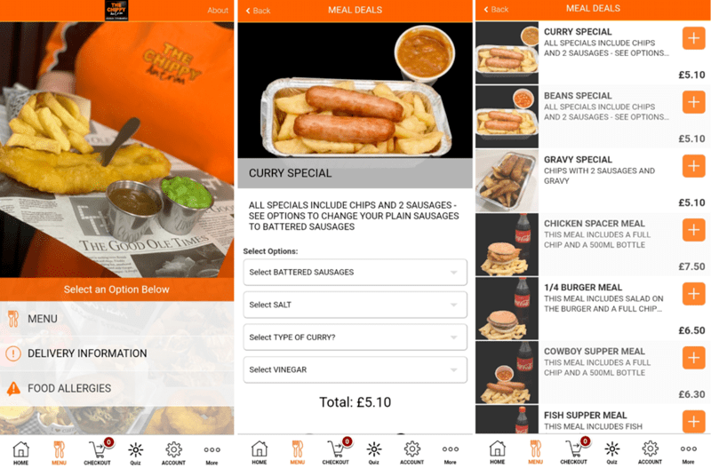Screenshots of an Orange Restaurant App 