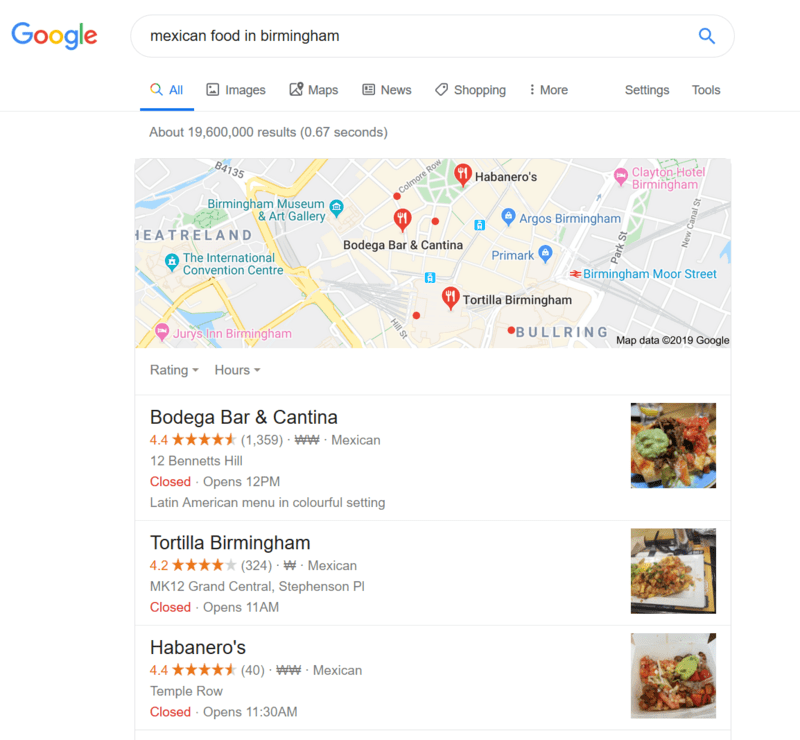Local Nearby Restaurants on Google