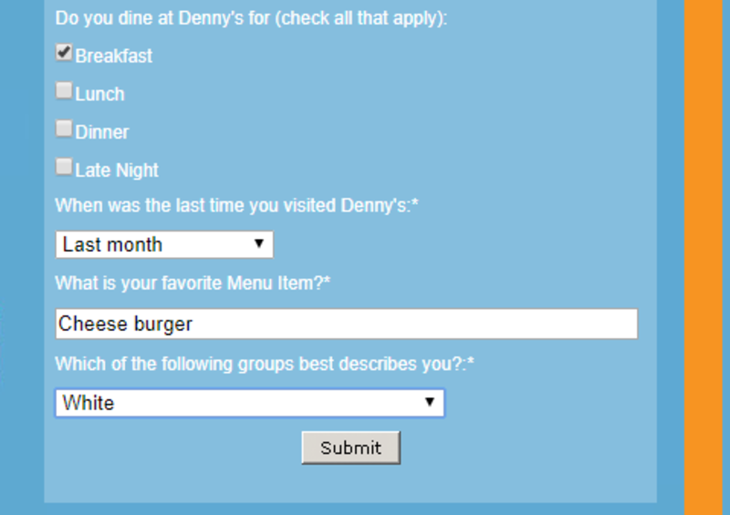 Restaurant Questionnaire Screenshot